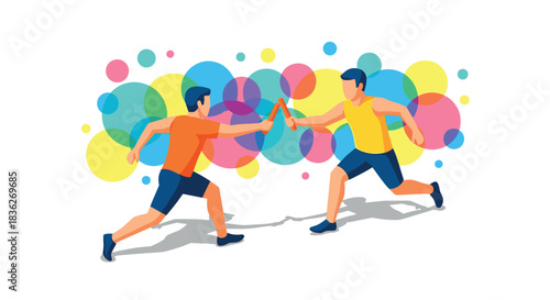 Dynamic relay race with colorful background - sports teamwork concept for athletic design