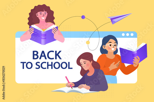 Joyful students actively preparing for the new semester with books and digital tools. A vibrant concept of back-to-school excitement, academic readiness, and the joy of modern education.