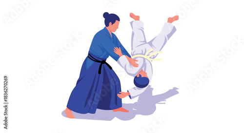Aikido martial arts training illustration for educational and design use