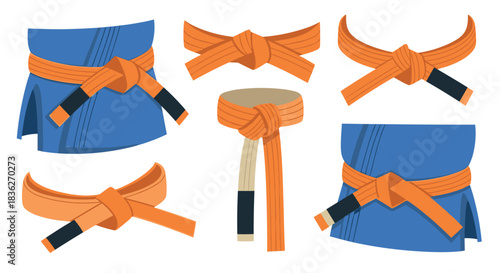 Karate belt tying techniques illustrated for martial arts training and instructional guides