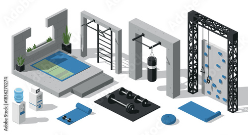 Isometric gym equipment set for fitness design projects