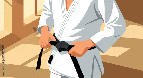 Martial arts training illustration for sport and fitness design in a sunlit dojo