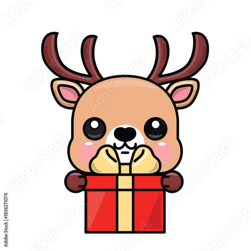 Cute Reindeer Holding Christmas Gift Illustration for the Holiday Season