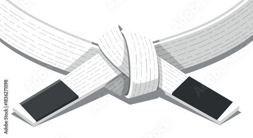 Martial arts achievement symbol: white belt with black tips for training and discipline