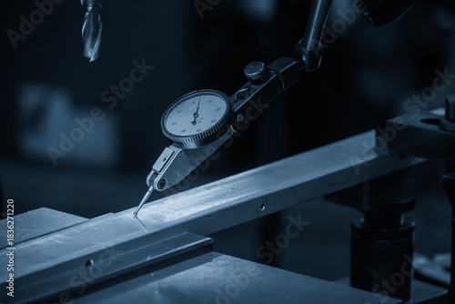 Cuadro en lienzo Close up scene the work alignment setup by dial indicator in the blue tone scene