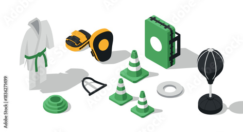 Isometric martial arts equipment set for training and fitness design