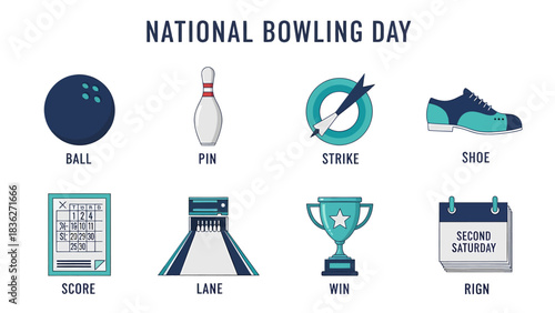 Graphic illustrating bowling elements for National Bowling Day