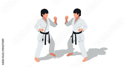 Martial arts training illustration with karate practitioners in action for educational design