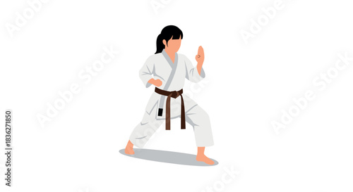 Martial arts woman in karate pose - self defense training illustration for poster or design