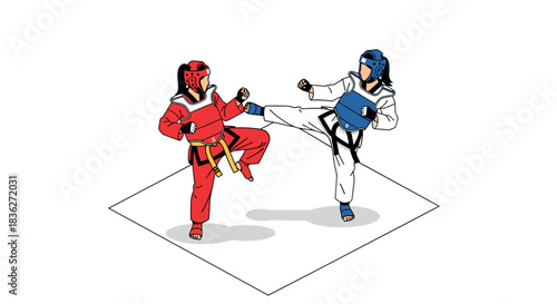 Taekwondo martial arts sparring competition illustration for sports design