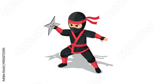 Cartoon ninja character with shuriken for design and game graphics