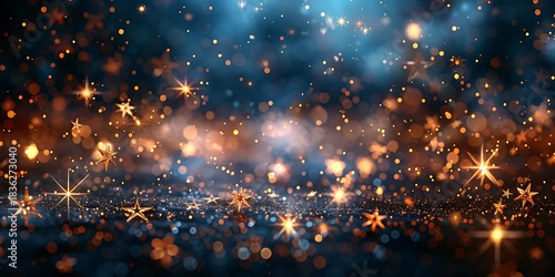 Abstract panoramic holiday bokeh lights with glittering stars and sparkles