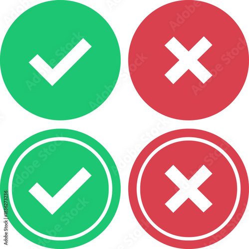 green checkmark red cross mark flat circle vector icon set