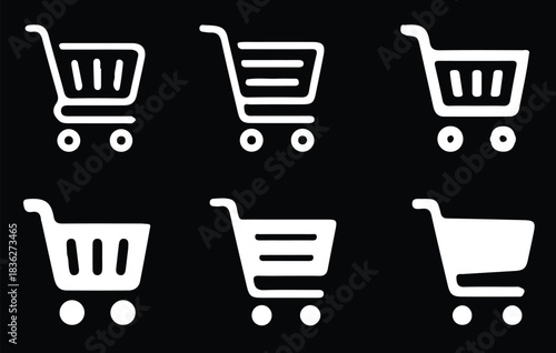 shopping card black background icons set