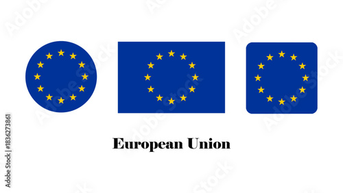 European Union flag vector.  European Union on standard, circle, and simple flag. European Union flag for education, infographics, political materials, presentations, web graphics, and print projects