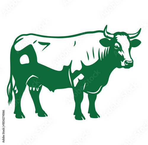 A clean minimalist illustration of a green and white cow on a transparent background