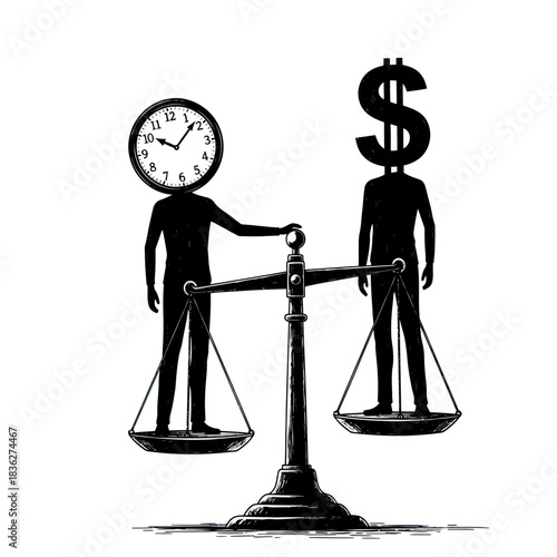 Time and Money Balance on a Scale Concept.