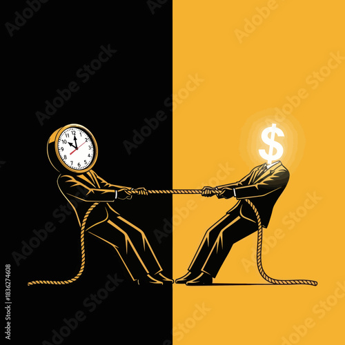 Time versus Money Tug of War Concept.
