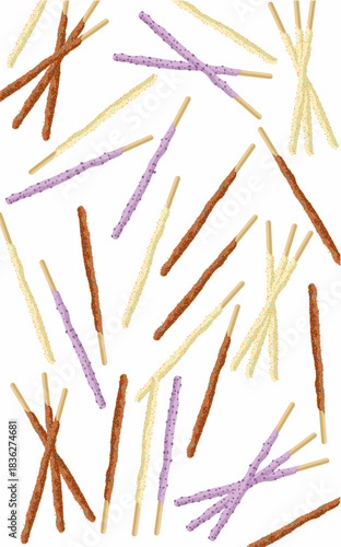 a pattern of different types of delicious chocolate sticks with cream