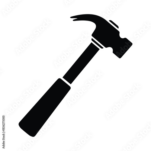 Black silhouette of a claw hammer tool on a white background silhouette