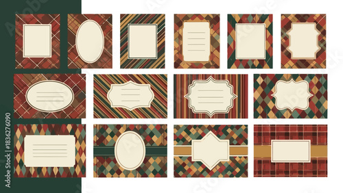 Set of Tartan Patterned Frames Various Shapes and Designs for Invitations and Cards