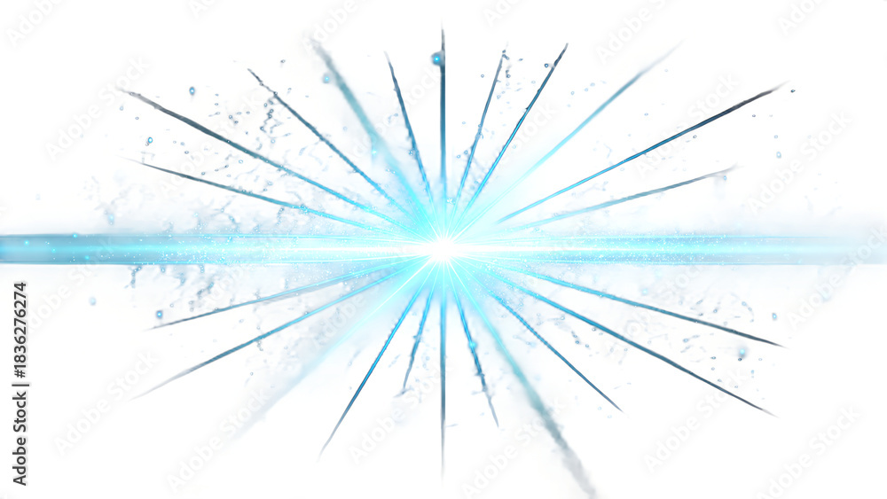 Obraz premium Ultra-Vibrant Blue Cyan Neon Glow – Horizontal Light Rays, Beam Flare, Luminous Streaks PNG, Futuristic Transparent Background 