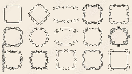 Diverse collection of elegant vintage ornamental frames and decorative borders with intricate scrollwork, perfect for adding a classic touch to invitations, certificates, and labels