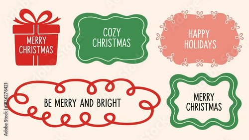 Collection of Holiday Themed Decorative Labels and Gift Tags with Festive Wishes