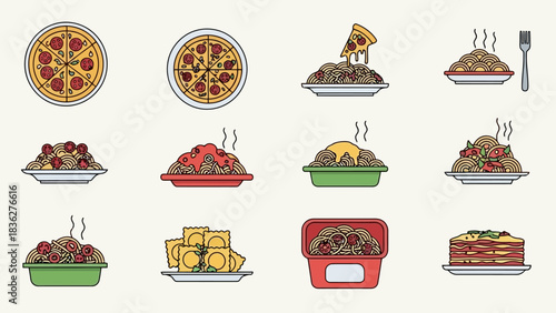 Delicious Food Icons Pizza, Pasta, and More