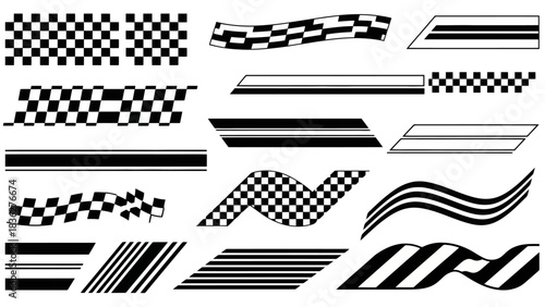 Diverse collection of checkered and striped graphic elements for design and visual communication projects