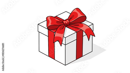 Gift Box with Red Bow A Festive Illustration for Celebrations and Special Occasions