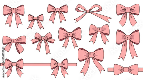 Collection of Pink Bows Illustration - Elegant Decorative Elements