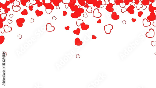 Falling Red Hearts on White Background Romantic Design for Valentine's Day and Love Concepts