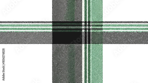 Classic Plaid Pattern with Green, Black, and White Stripes - Textile Design