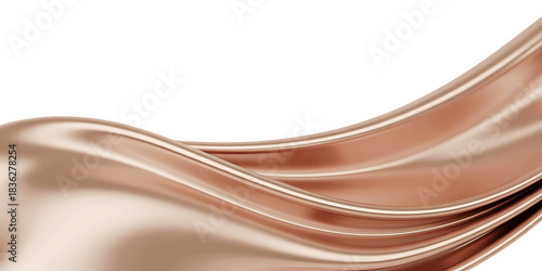 Elegant flowing rose gold satin fabric with soft folds and highlights isolated on transparent background