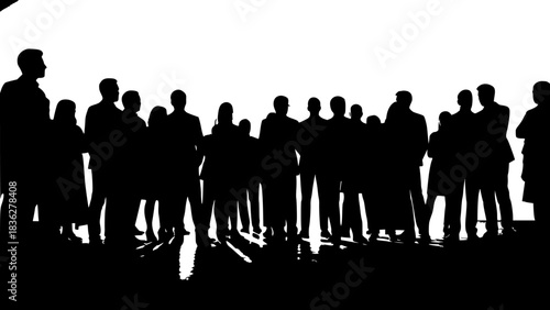 big set of men and women standing silhouettes 