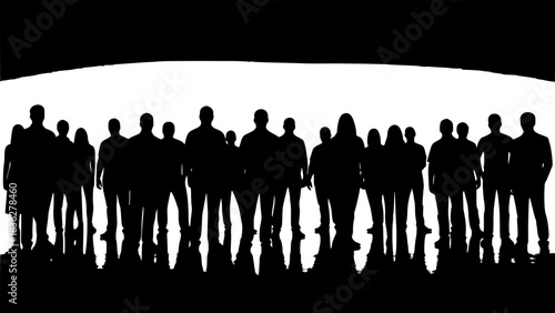 big set of men and women standing silhouettes 
