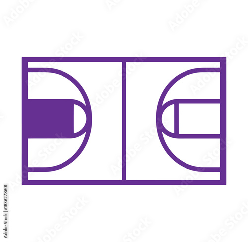 Purple line art illustration of a basketball court for sports and recreation concepts