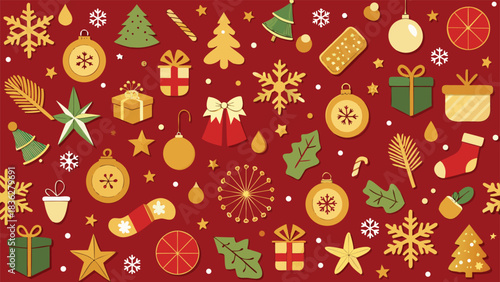 Christmas wrapping paper featuring a decorative tag attached to it, ready for gift-giving..eps