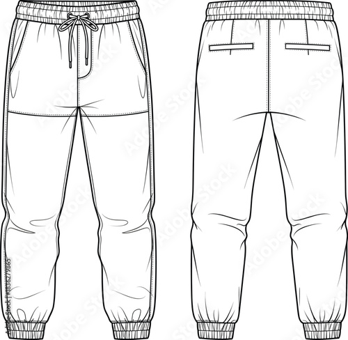 Fashion CAD drawing flat vector illustration, elegant women's blouse technical sketch with necktie bow, voluminous puff sleeves, and fitted smocked cuffs detail.