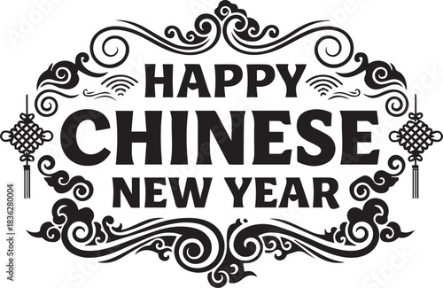 Happy chinese new year decorative text with ornate border