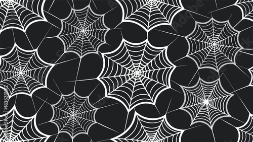 A spider web design in black and white, showcasing a complex pattern of lines and shapes..eps