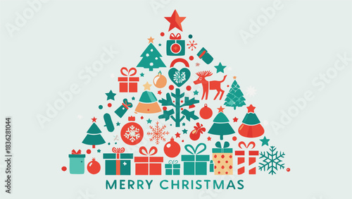 Christmas tree featuring an assortment of colorful symbols and decorations..eps