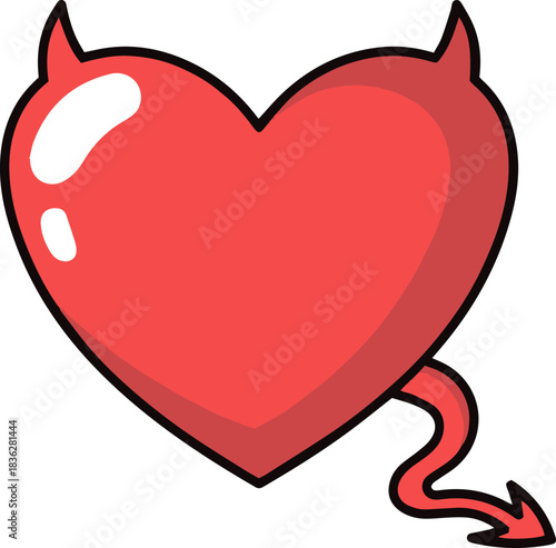 devil heart cartoon red love romance doodle vector icon