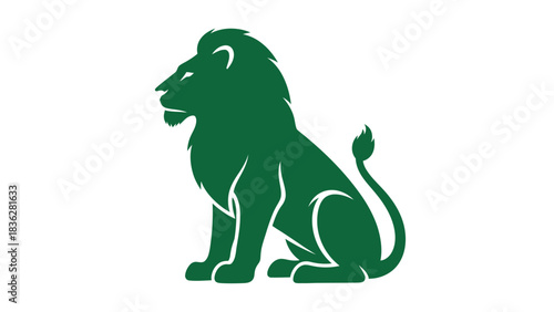 Majestic green lion sitting in a regal pose, a powerful symbol of strength and nobility. Clean vector illustration icon isolated on a white background