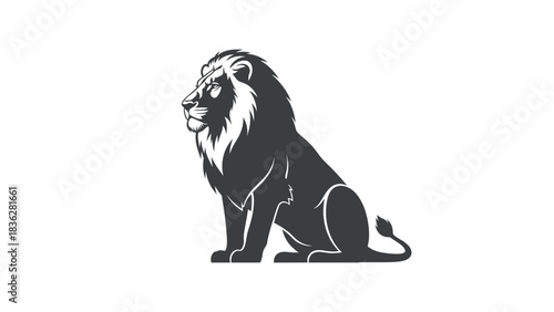 Elegant black lion logo design element. A majestic wild cat sitting in a regal pose. Stylized vector animal icon for branding and identity