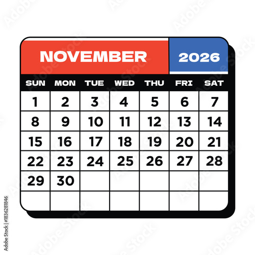 Calendar For The Month of November 2026