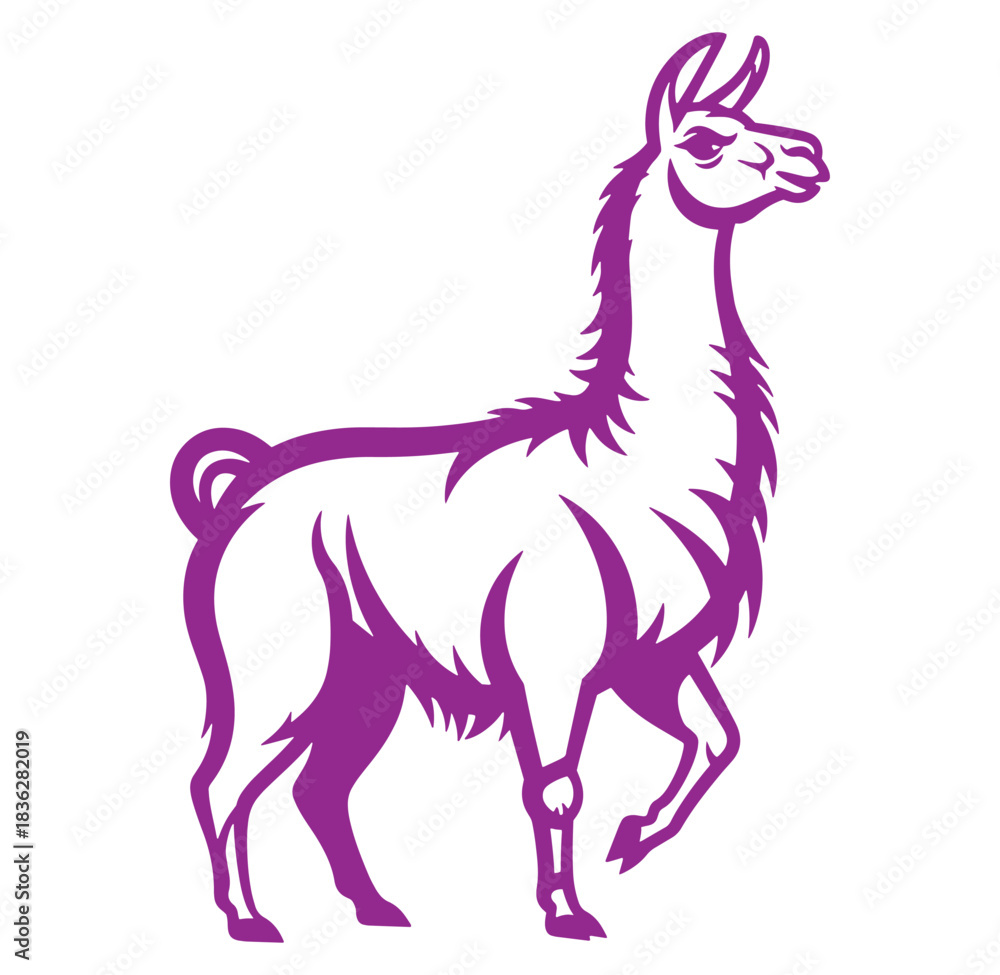 Naklejka premium Stylized purple silhouette of a standing llama on a clean white background with vector illustration