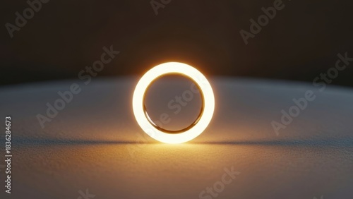 Luminous circle radiating warm light on dark surface