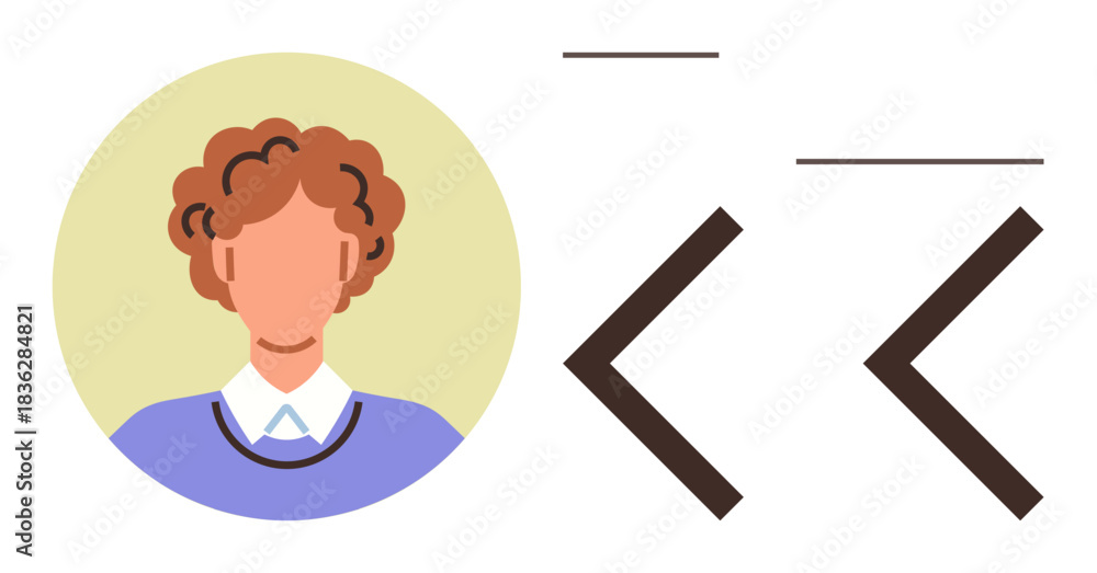 Obraz premium Portrait of a person in a circular frame with large quotation marks nearby, symbolizing identity, communication, or citation. Ideal for profiles, teamwork, networking, feedback, speech quotes